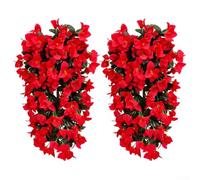 2PCS Artificial Hanging Flowers, 55Cm Faux Silk Flowers Fake Vines UV Resistant For Front Door Porch Balcony(big red)