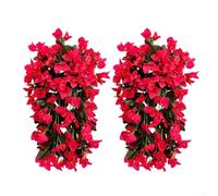2PCS Artificial Hanging Flowers, 55Cm Faux Silk Flowers Fake Vines UV Resistant For Front Door Porch Balcony(hanging red)