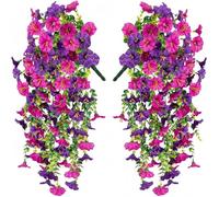 2PCS Artificial Hanging Flowers,75cm UV Resistant Fake Flower Bouquet Hanging Vine Drooping Plants,Faux Morning Glory Flowers for Wall Hanging,for Indoor and Outdoor Homes,Gardens,Weddings,Walls