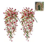 2Pcs Artificial Hanging Flowers, Fake Artificial Plants Imitation Flowers for Hanging Baskets, Summer UV-Resistant Trailing Hanging plants for Home Garden Patio Wedding Party Outdoor Indoor.(Red Pink)
