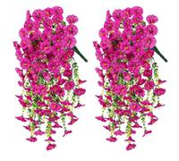 2PCS Artificial Hanging Flowers, Realistic Faux Morning Glory Vines for Spring Decoration, Garden, Porch, Window, Wedding, Outdoor Use, Durable and Easy to Hang (B)