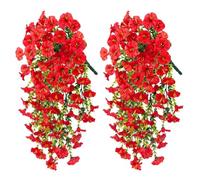 2PCS Artificial Hanging Flowers, Realistic Faux Morning Glory Vines for Spring Decoration, Garden, Porch, Window, Wedding, Outdoor Use, Durable and Easy to Hang (E)