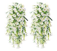 2PCS Artificial Hanging Flowers, Realistic Faux Morning Glory Vines for Spring Decoration, Garden, Porch, Window, Wedding, Outdoor Use, Durable and Easy to Hang (C)