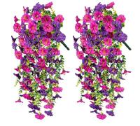 2PCS Artificial Hanging Flowers, Realistic Faux Morning Glory Vines for Spring Decoration, Garden, Porch, Window, Wedding, Outdoor Use, Durable and Easy to Hang (H)