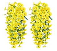 2PCS Artificial Hanging Flowers, Realistic Faux Morning Glory Vines for Spring Decoration, Garden, Porch, Window, Wedding, Outdoor Use, Durable and Easy to Hang (D)