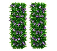 2Pcs Artificial Ivy and Violet Flower Fence Screening,Expanding Garden Trellis Panels for Balcony Patio Outdoor,Decorative Faux Ivy Fencing Panel,Artificial Hedges 40x200cm- Expanded