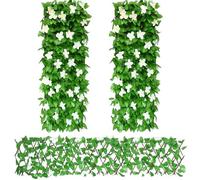 2Pcs Artificial Ivy Fence Screening, (40x20cm to 28x200cm) Expandable Garden Trellis Panel, Artificial Hedge Screening with White Orchid, Privacy Fence Screen for Garden Balcony Outdoor Decor
