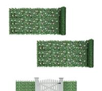 2PCS Artificial Ivy Fence Screening, Expanding Garden Trellis Panels, (100x300cm) Artificial Hedge Screening with Flowers, Privacy Fence Screenings, Decorative Leaves Greenery Backdrop for Backyard
