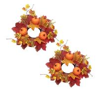2Pcs Artificial Maple Leaves and Berries Candle Rings, Fall Candle Holders Small Candle Wreath Rings for Farmhouse Fall Thanksgiving Halloween Wedding Centerpiece Table Door Décor (A)