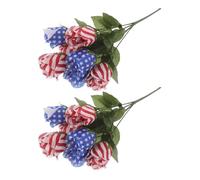 2pcs Artificial Memorial Flower Bouquet Tulipa for Grave Decorations | Red White Blue Patriotic Design, Plastic and Cloth Build, Fully Assembled for Memorial Day and Independence Day
