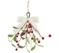 2Pcs Artificial Mistletoe Sprigs with Berries and Ribbon Bow Hanging Mistletoe Decoration Kissing Ball for Holiday Winter Christmas Tree Ornament Decor (Green)