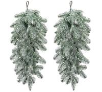 2PCS Artificial Norfolk Pine Christmas Teardrop Swag, 71.12cm White Frosted Snow Flocked Door Wreath, Faux Douglas Fir Branch Decoration for Mantle, Staircase, (2PCS)