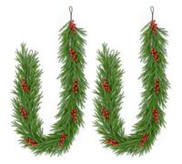 2PCS Artificial Norfolk Pine Garland with Red Berries, 180cm Christmas | Greenery Garland for Mantel, Staircase, Table, Door Frame, Christmas Tree & Home Decor