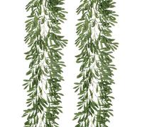 2Pcs Artificial Olive Leaves Garlands 6.2Ft-Fake Hanging Silk Willow Leave Ivy Vines Faux Bayberry Leaf Twigs Greenery Rattan for Indoor Outdoor Wedding Birthday Party Home Garden Table Decor