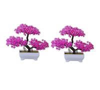 2Pcs Artificial Plant Bonsai Plastic Small Tree Pot Plant Flower Potted Ornaments for Home Room Table, Lotus Color