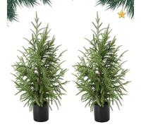 2PCS Artificial Potted Christmas Tree 60cm Norfolk Pine Tree for Xmas Tabletop Front Porch Indoor Outdoor Home Decor