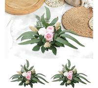 2Pcs Artificial Rose Candle Rings Wreaths Floral Decor for Candles Fake Small Candle Flower Ring Wreath Candle Holder Wedding Centerpieces for Tables Party Valentine Day Decoration (Pink)