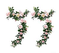 2PCS Artificial Rose Flower Rattan Garlands, 138cm Long Hanging Vine for Wedding Arch Garden Party Wall Window Decoration(Light rosy)