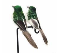 2pcs Artificial Sparrow Bird Decoration with Feather Texture and Iron Clip for Wedding Arch Greenery (Green)
