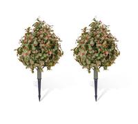 2Pcs Artificial Topiary Trees, Faux Shrub Bushes with Ground Spikes, Indoor Outdoor Sun-Proof Fake Floral Greenery Topiary Plants Ideal for Porch, Garden, Yard, Easy Maintenance