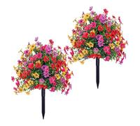 2PCS Artificial Violet Flower Topiary Tree with Ground Spike - 60cm Realistic Plastic Garden Decor, Indoor/Outdoor Artificial Plant for Home/Garden/Patio, Low-Maintenance Festive Gift (Mix colors)