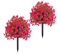 2Pcs Artificial Violet Flower Topiary Tree with Ground Spike, Fade Resistant Fake Plant 23in, Decorative Shrubs for Wedding Porch Indoor Outdoor Decor (Watermelon Red)