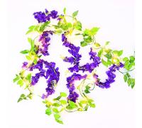 2pcs Artificial Wisteria Flowers with LED String Light, 7.9 inchArtificial Fake Wisteria Vine Ratta Hanging Garland Silk Flowers String Home Party Wedding Decor (Purple)