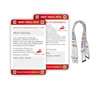 2pcs Asperger's Syndrome Medical Card with Writable Panel and Patterned Lanyard Emergency Contact Card