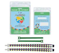 2pcs Autism Safety Card, Customized Text Warning Cards with Waterproof Transparent Card Sleeves, writable Panels,and Autism Medical Identity Labels for Truck/Stroller Equipment (Green/Light Blue)