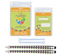 2pcs Autism Safety Card, Customized Text Warning Cards with Waterproof Transparent Card Sleeves, writable Panels,and Autism Medical Identity Labels for Truck/Stroller Equipment (Orange/Light Green)