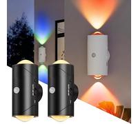 2PCS Auto-Sensing Color Changing Night Light, Magnetic LED Motion Sensor Night Light, Up and Down Wall Sconce with 2 Modes, RGB Gradient Rechargeable Wall Light for Bedroom, Hallway, Party (Black)