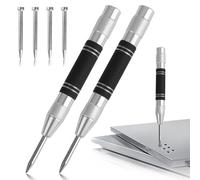 2Pcs Automatic Centre Punch Set, Adjustable Spring Loaded Metal Punch Tool with 4 Replacement Tips, Heavy Duty Center Punches for Metal Glass Wood Steel Precision Marking Tool for DIY & Drilling