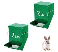 2PCS Automatic Rabbit Feeder for Cages, Small Animal Food Dispenser with Lid Metal Chicken Grit and Oyster Shell Feeder for Large Capacity Food Container Outside Feeding Animals