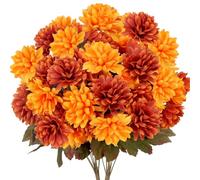 2Pcs Autumn Artificial Flowers Orange Artificial Chrysanthemums Ball Flowers 48 Heads Autumn Decorations Fake Hydrangea Fall Silk Flowers Bouquet Faux Autumn Flowers for Wedding Party Table Home Decor