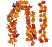 2Pcs Autumn Decorations, Artificial Maple Leaf Vine Garland, Fall Decor for Home, Wedding, Party, Fireplace, Thanksgiving, Christmas