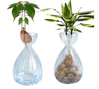 2Pcs Avocado Seed Sprout Starter Vase, Striped Style Avocado Tree Growing Glass Vases, Glass Bulb Vase for Home Table Desk Indoor Decor (2 Blue)