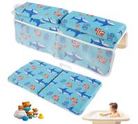 2Pcs Baby Bath Kneeler and Elbow Rest Pad Set,Comfortable Foam Bath Kneeling Pad, Non-Slip Bath Tub Elbow Pad with 4 Organizer Pockets, Washable Baby Bath Cushion Bath Kneeling Pad for Toddler (Blue)