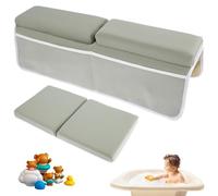 2Pcs Baby Bath Kneeler and Elbow Rest Pad Set,Comfortable Foam Bath Kneeling Pad, Non-Slip Bath Tub Elbow Pad with 4 Organizer Pockets, Washable Baby Bath Cushion Bath Kneeling Pad for Toddler (Grey)