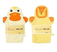 2Pcs Baby Bath Mitt Washcloths Gloves - Children Cute Lion and Duck Bath Glove, Yellow Baby Wash Mitt Gift for Kids