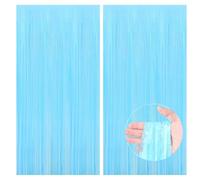 2pcs Baby Blue Tinsel Curtains, 3.2x6.5ft Macaron Party Foil Door Curtains with Pastel Fringe Tassel Tinsel Backdrop for Frozen Mermaid Baby Shower Party Decor