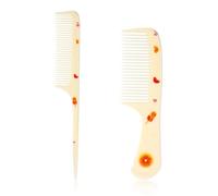 2pcs Baby Comb Set, Small Mini Lightweight & Portable Plastic Rat Tail & Fine Tooth Parting Brush Combs for Girls Toddlers Kids Girls Children for All Hair Types(Cute Orange Style)