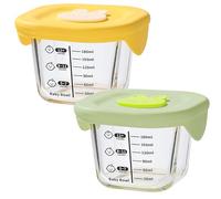 2Pcs Baby Food Containers 230ml Square High Borosilicate Glass Baby Food Jars with Silicone Lid & Scale -20-400℃ Resistant Microwavable Storage Containers