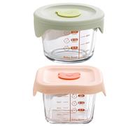 2Pcs Baby Food Storage 180ml + 140ml Airtight Glass Jars with Silicone Lid & Scale Microwave Safe Containers for Milk Fruit