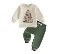 2Pcs Baby Girl Boy Christmas Outfit Baby Unisex Xmas Sweatshirt Jogger | My First Christmas Letter Embroidery Letter Print Crewneck Santa Claus Sweatshirt Pants Set Baby Fall Clothes