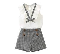 2PCS Baby Girls Clothes Set Toddler Kids ink Bow Top with Plaid Shorts Set - A Cute and Stylish Outfit for Girls 1-4 Years Old (White, 2-3 Years)