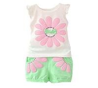 2Pcs Baby Girls Summer Clothes Toddler Kids Cute Flower Cartoon Print T-Shirt Tops + Shorts Tracksuit Outfits Set Children Funny Soft Clothing Set for 1 4 Years Old (Mint Green, 2-3 Years)