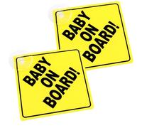 2PCS Baby on Board Car Signs 5"x5" Baby in Car Safety Signs with Double Suction Cups,Reusable No Residue Warning Decal for Rear Window, Window, Kids on Board Vehicle Safety Sign