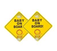 2Pcs Baby On Board Sign for Car with Suction Cups, 5"x5" Safety Signs, Durable and Reusable Baby in Car Sticker Decal, Bright Yellow