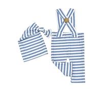 2Pcs Baby Photoshoots Costume Set, Comfortable Striped Overalls and Knotted Bonnet for Newborn Photography Props Baby Knit Outfit