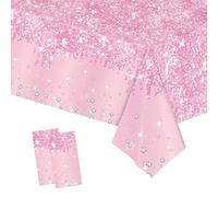 2pcs Baby Pink Shiny Glitter Diamond Table Cloth Party Plastic Tablecloths,137*274cm Sequin Printed TableCloth Dinner Tablecover for Birthday,Wedding Baby Shower Easter Pink Party Decorations